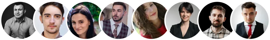 Lanț cu imaginile membrilor echipei.