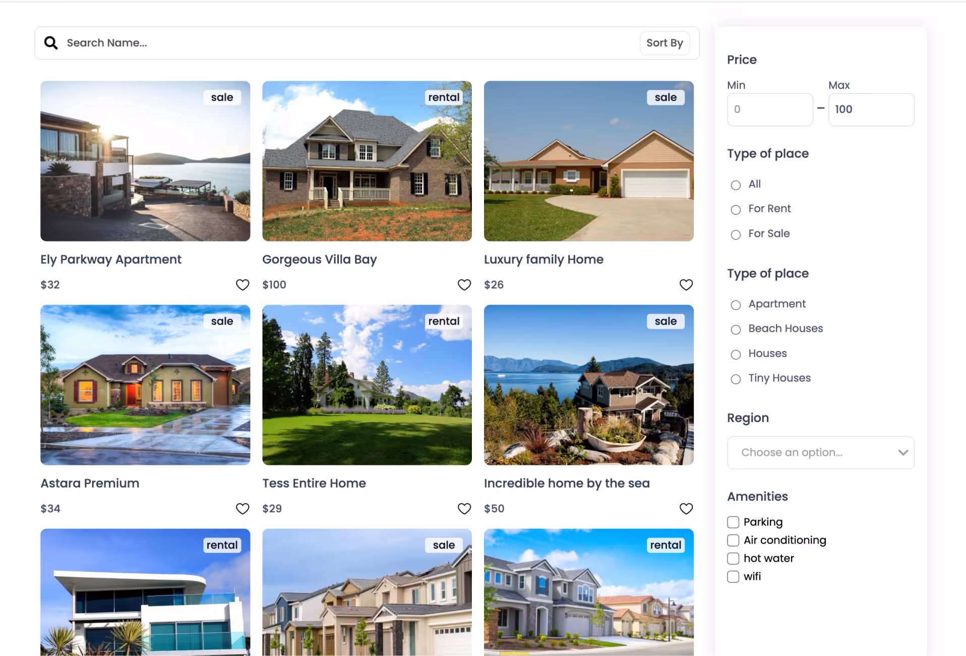 Aplicație de listări imobiliare construită cu WeWeb
